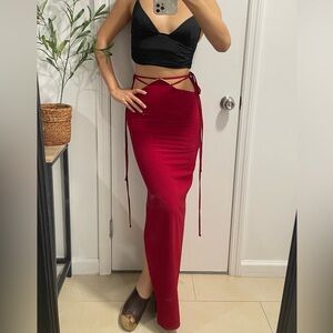 Fashion Nova Red Maxi Pencil Skirt with Cut Out Tie Front